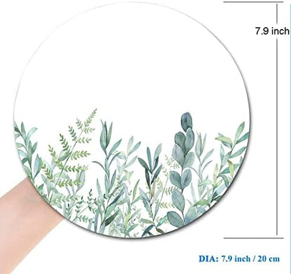Round Mouse Pad, Green Grass Mouse Pad, Washable Gaming Mousepads with Lycra Cloth, Non-Slip Rubber Base Computer Small Mouse Pads for Wireless Mouse, Leaves