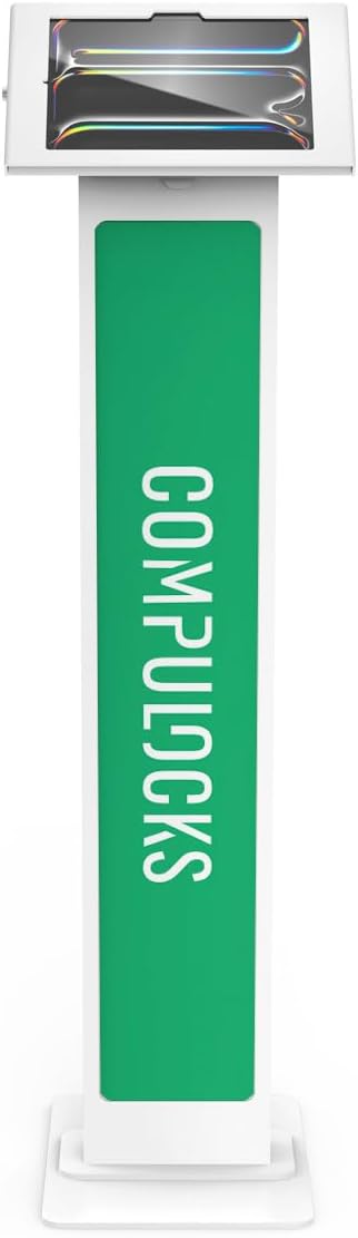 Compulocks iPad Pro M4 11" (2024) Apex Enclosure Brandable Floor Stand – Secure Tablet Display Stand, Kiosk Mount, Stand for Touchscreen Tablets, Digital Signage, POS Display - White