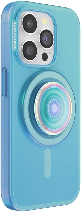 PopSockets iPhone 15 Pro Case with Phone Grip and Slide Compatible with MagSafe, Phone Case for iPhone 15 Pro, Wireless Charging Compatible - Opalescent Blue
