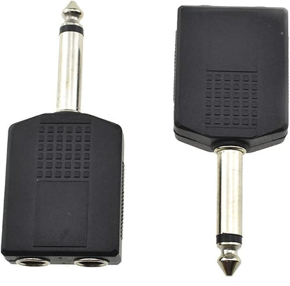 Hahiyo 6.35 M-2x6.35 F-TS Stereo Plug Interconnect Audio One Male 6.35mm(1/4 inch) and Two Females 6.35mm(1/4Inch) Adapter Splitter Good Signal Sound Snap Tight Not Wobble for Guitar Black 2pcs