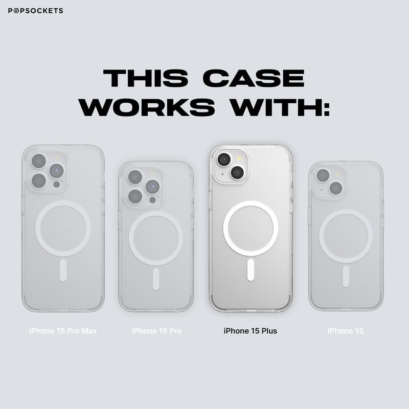 PopSockets iPhone 15 Plus Case with Round Phone Grip Compatible with MagSafe, Phone Case for iPhone 15 Plus, Wireless Charging Compatible - Black Translucent