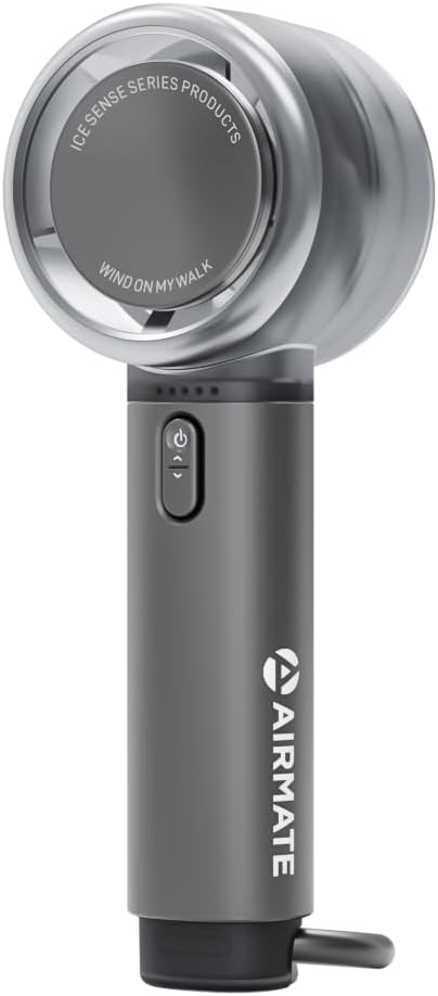 AIRMATE Portable Handheld Fan, 5 Wind Speed Adjustable, 3000mAh Battery Rechargeable, Durable Motor, 13000RPM Super Powerful Wind, Personal Turbo Hand Held Mini fan for Makeup/Travel/Outdoor (Grey)