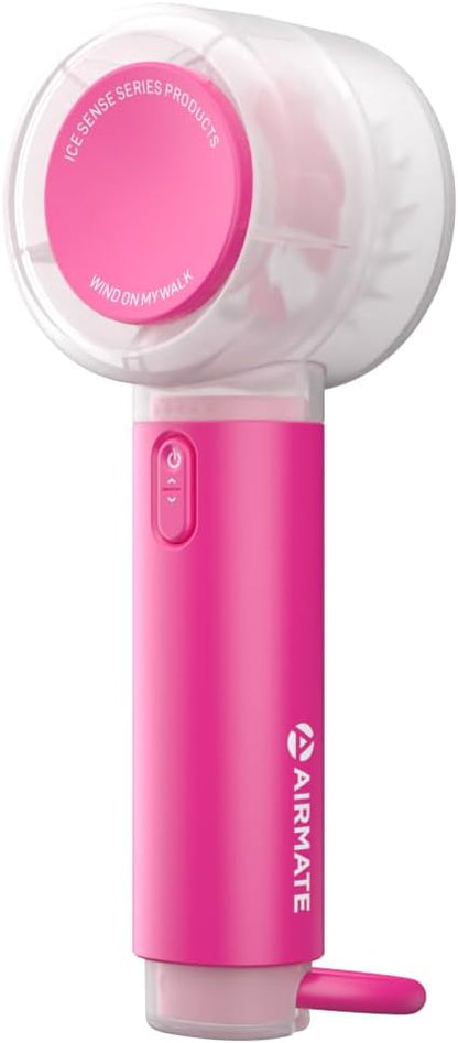 AIRMATE Portable Handheld Fan, 5 Wind Speed Adjustable, 3000mAh Battery Rechargeable, Durable Motor, 13000RPM Super Powerful Wind, Personal Turbo Hand Held Mini fan for Makeup/Travel/Outdoor (Pink)