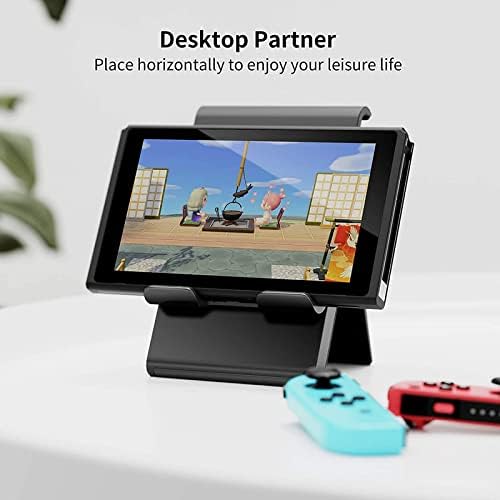 SAIJI Adjustable Tablet Stand Holder Portable Foldable Desktop Stand Dock Compatible for iPad, iPhone, Nintendo Switch, Samsung Galaxy and Kindle Fire Tablets – Black