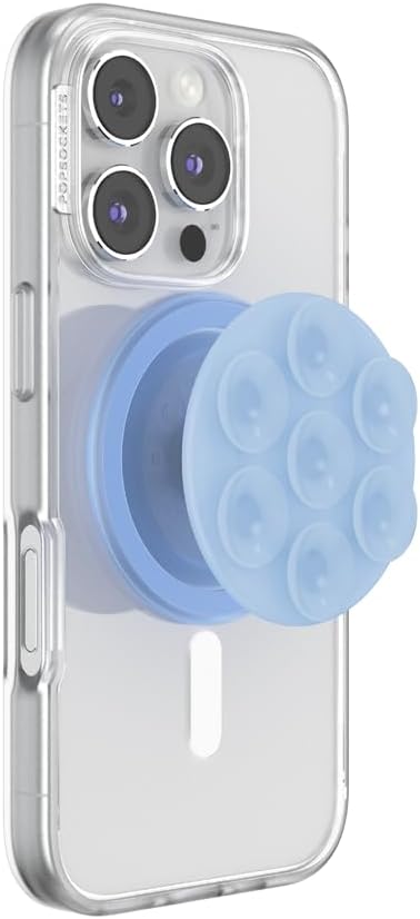 PopSockets Suck-Up™ Suction Grip & Stand, 3-in-1 MagSafe Phone Mount for iPhone, Strong Hold on Mirrors & Glass, Swappable Top, Portable & Reusable - Frost