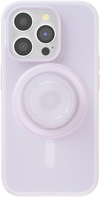 PopSockets iPhone 15 Pro Case with Round Phone Grip Compatible with MagSafe, Phone Case for iPhone 15 Pro, Wireless Charging Compatible - White Opalescent