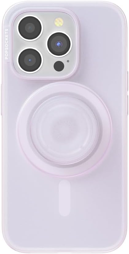 PopSockets iPhone 15 Pro Case with Round Phone Grip Compatible with MagSafe, Phone Case for iPhone 15 Pro, Wireless Charging Compatible - White Opalescent