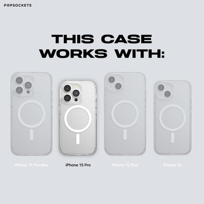 PopSockets iPhone 15 Pro Case with Round Phone Grip Compatible with MagSafe, Phone Case for iPhone 15 Pro, Wireless Charging Compatible - White Opalescent