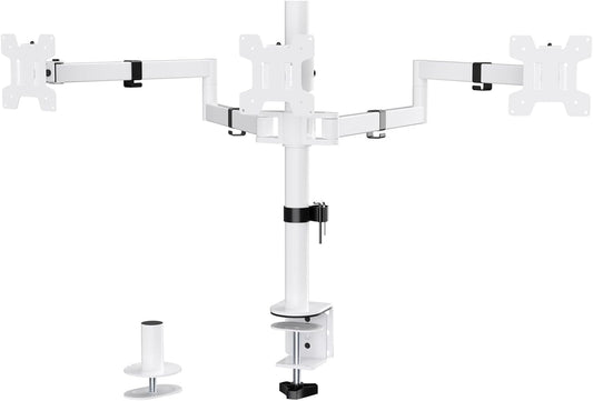 WALI Triple Monitor Mount, Three Monitor Desk Mount Fits 13-27in Screens, Holds up to 22lbs, Multiple Computer Stand with Tilt, Swivel, Rotation, VESA 75x75,100x100mm(M003S-W), White