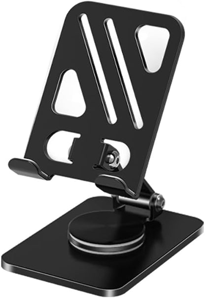 Adjustable Phone Stand with 360 Rotating Base Portable Foldable Carbon Steel Material Desktop Cellphone Stand Fits All Smart Phones-Black