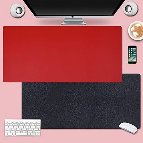 KINGFOM Desk Pad Office Desktop Protecter, PU Leather Desk Mat Blotters Organizer with Comfortable Writing Surface (47.2" x 23.6", Black+Red)