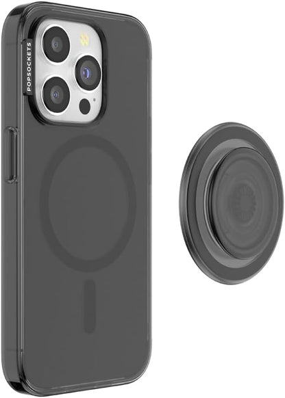 PopSockets iPhone 15 Pro Case with Round Phone Grip Compatible with MagSafe, Phone Case for iPhone 15 Pro, Wireless Charging Compatible - Black Translucent