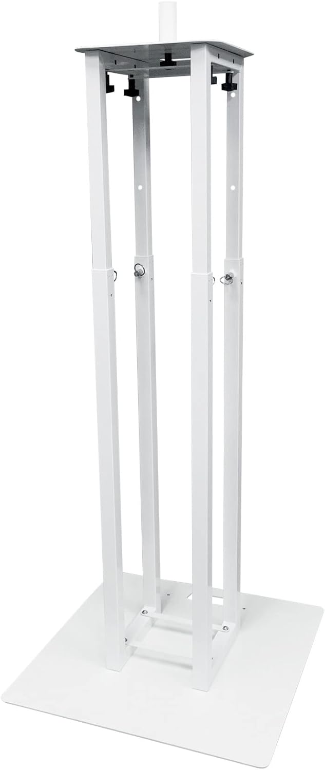 Rockville RTP33-TV Pro White Totem Stand 220 lbs DJ Speaker/Lighting/TV Mount, Detachable TV Mount, Adjustable 39-69 inch Height, Black/White Scrims, for DJs and Event Planners