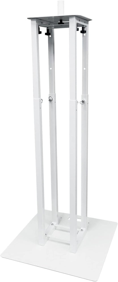 Rockville RTP33-TV Pro White Totem Stand 220 lbs DJ Speaker/Lighting/TV Mount, Detachable TV Mount, Adjustable 39-69 inch Height, Black/White Scrims, for DJs and Event Planners