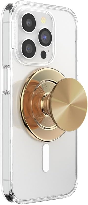PopSockets Phone Grip for MagSafe with Kickstand, Magnetic Stand, Swappable Top, Secure Hold for iPhone MagSafe Cases, Phone & Tablet Grip - Alum Radial Gold