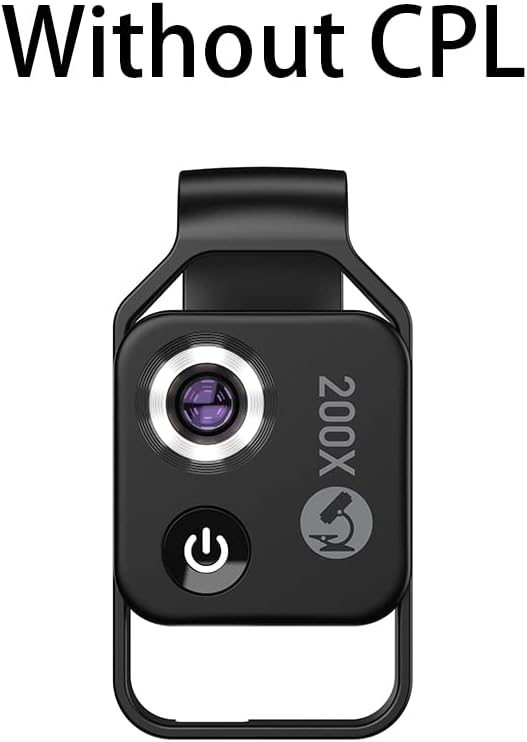 200X Magnification Microscope Lens withCPL Mobile LED Light Micro Pocket Macro Lenses for iPhone Samsung All Smartphones (Black Without CPL)