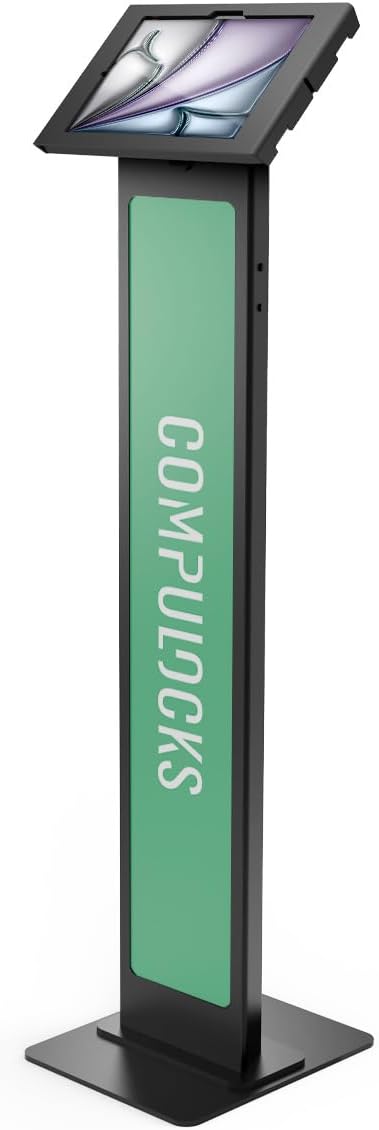 Compulocks iPad Air M2 & M3 11" Apex Enclosure Brandable Floor Stand – Secure Tablet Display Kiosk Mount, Digital Signage, POS Display - Black