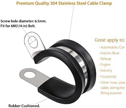 LOKMAN 20 Pack 3/16 Inch Stainless Steel Cable Clamp, Rubber Cushioned Insulated Clamp, Metal Clips, Tube Holder for Tube, Pipe or Wire Cord Installation