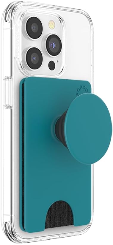 PopSockets Phone Wallet with Expanding Phone Grip, Phone Card Holder, Solid PopWallet - Sea Green