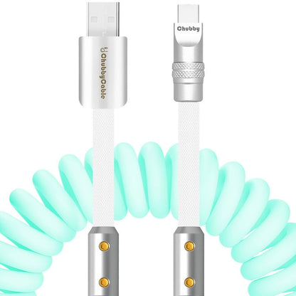 chubbycable Colorblock Chubby - Spring Braided Silicone Charge Cable Coiled USB C Cable Fast Charging Type C Charger Cord for Car, Light Blue+White, USB-A to Type-C, 2.29FT-3.6FT