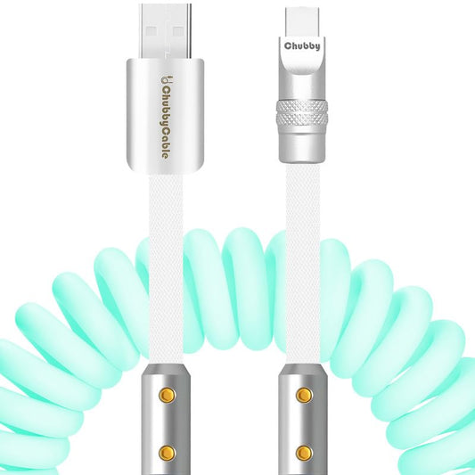 chubbycable Colorblock Chubby - Spring Braided Silicone Charge Cable Coiled USB C Cable Fast Charging Type C Charger Cord for Car, Light Blue+White, USB-A to Type-C, 2.29FT-3.6FT