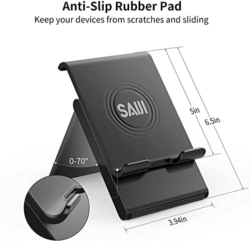 SAIJI Adjustable Tablet Stand Holder Portable Foldable Desktop Stand Dock Compatible for iPad, iPhone, Nintendo Switch, Samsung Galaxy and Kindle Fire Tablets – Black