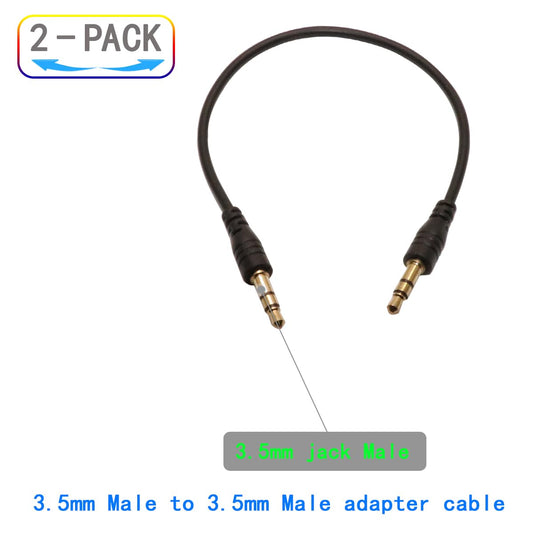 3.5mm Male to Male Audio Cable, 195mm Length, Gold-Plated Connectors, 2-Pack, Black
