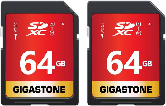 GIGASTONE 64GB SD Card 2-Pack UHS-I U1 Class 10 SDXC Memory Card High Speed Full HD Video Canon Olympus Digital Camera with 2 mini Cases