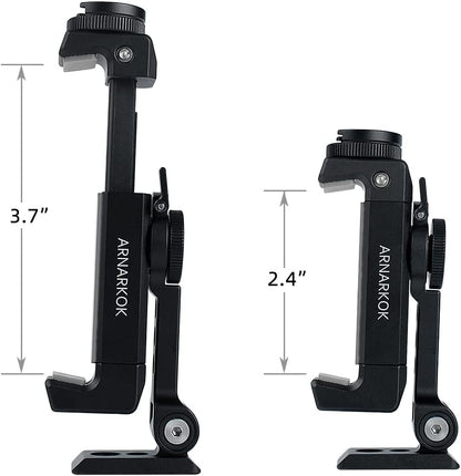 Metal Phone Tripod Mount w Rotatable Cold Shoe for Micphone Easy Use,Compatible with iPhone Tripod Adapter, Cell Phone Mount Holder,Hot Video Creater Vlogging Rig