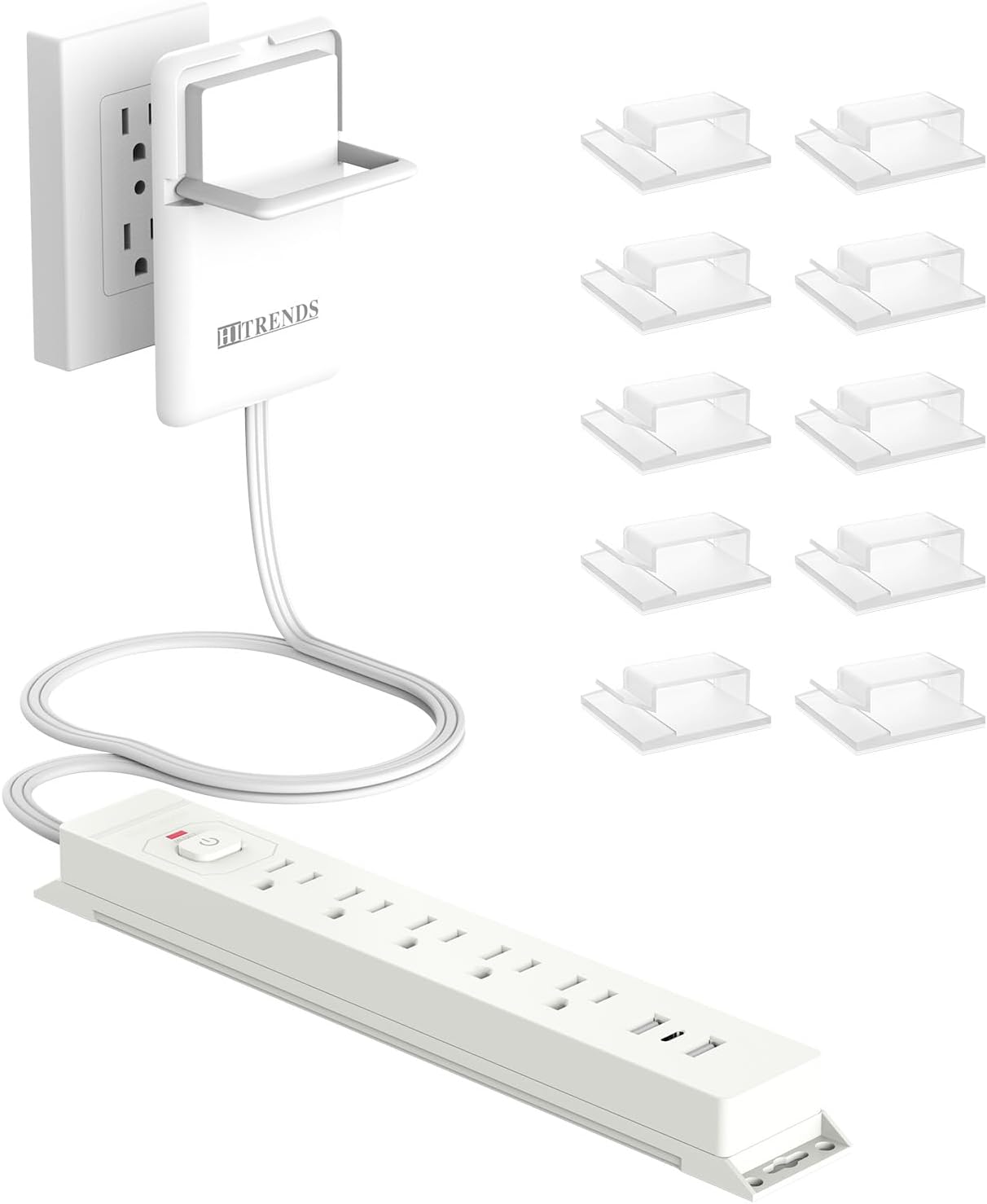 6FT Ultra-Thin Flat Plug Power Strip with 5 Outlets & 3 USB Ports | Child & Pet-Safe, 1625W, Wall-Mounted Cord Organizer, Universal Size Outlet & Plug Concealer with Cord Clips(UL Listed)