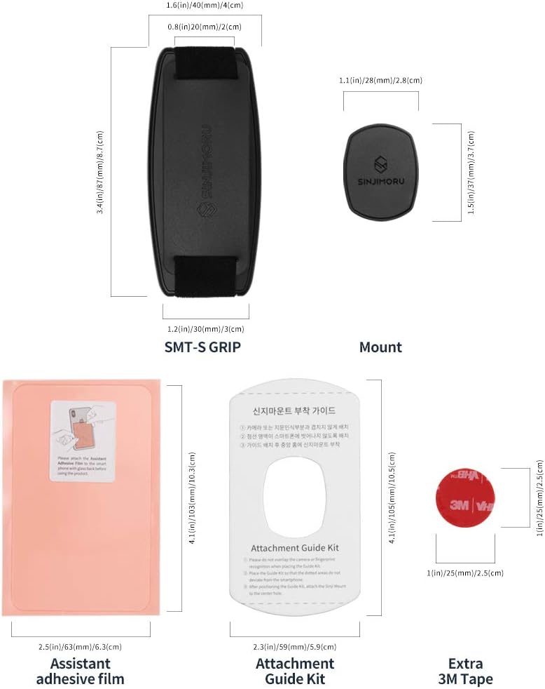 Sinjimoru Detachable Phone Grip Kickstand for Wireless Charging Compatible Phone Finger Holder for iPhone & Smartphones. Sinji Mount S-Grip Black