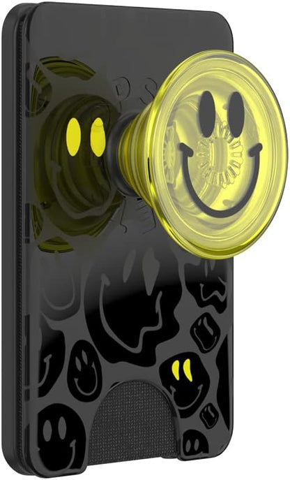 PopSockets Phone Wallet with Expanding Grip and Adapter Ring for MagSafe, Phone Card Holder, Wireless Charging Compatible, Wallet Compatible with MagSafe - All Smiles