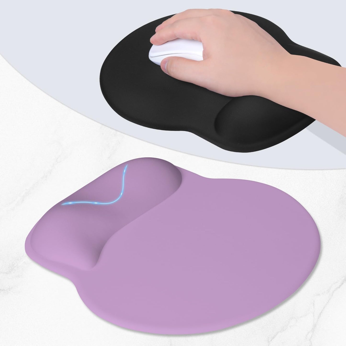 ITNRSIIET Ergonomic Mouse Pad with Wider Memory Foam Wrist Rest +17%, Curved Cushion Reduces Pressure 20%, Pain Relief, Non-Slip, Smooth, Cute Color Desk Accessory, 9.85 x 9 inch, Lavender Purple