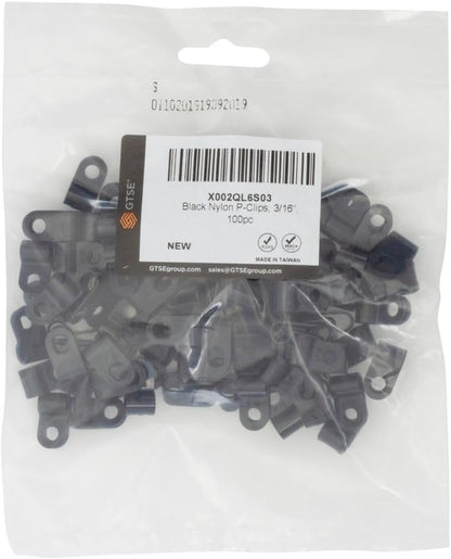 GTSE Black Nylon Plastic Cable Clamps, 3/16" Screw Mounts for Cable, Rope, Tube Management, 100 Pack