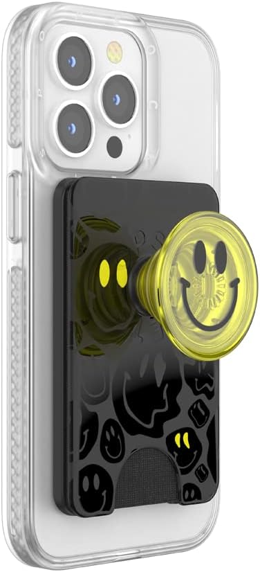 PopSockets Phone Wallet with Expanding Grip and Adapter Ring for MagSafe, Phone Card Holder, Wireless Charging Compatible, Wallet Compatible with MagSafe - All Smiles
