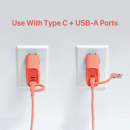 BLACK+DECKER USB C Multi Charging Cable, Fast Multi Charger Cable w/Adapter, Braided 2 in 1 Multiple USB Cable, Universal Charging Cord w/Type C/USB Adapter for iPhone 16 15/Samsung/LG/Tablets/More