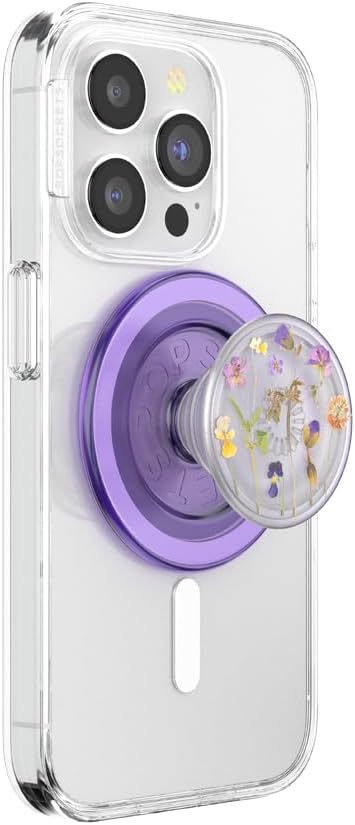 PopSockets Phone Grip for MagSafe with Kickstand, Magnetic Stand, Swappable Top, Secure Hold for iPhone MagSafe Cases, Phone & Tablet Grip, Flower - Purple Fields