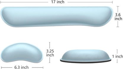 Dapesuom Enlarge Keyboard Wrist Rest, Memory Foam Wrist Cushion for Desk Mats Support, Cute Typing Pain Relief Keyboard Mouse Pad Rests Set with Non-Slip Base for Gaming Laptop Office, Sky Blue