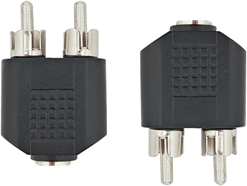 Hahiyo 3.2 F-2x3.2 RCA M Stereo Plug Interconnect Audio Two Males 3.2mm(1/8inch) and one Female 3.2mm(1/8inch) Adapter Splitter Good Signal Sound Snap Tight Not Wobble for Headphone Guitar Black 2pcs