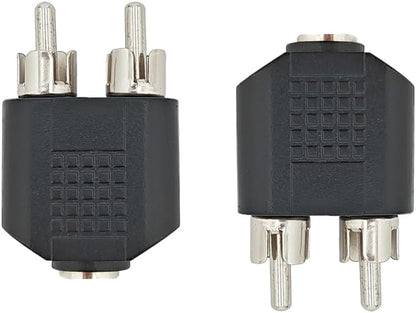 Hahiyo 3.2 F-2x3.2 RCA M Stereo Plug Interconnect Audio Two Males 3.2mm(1/8inch) and one Female 3.2mm(1/8inch) Adapter Splitter Good Signal Sound Snap Tight Not Wobble for Headphone Guitar Black 2pcs