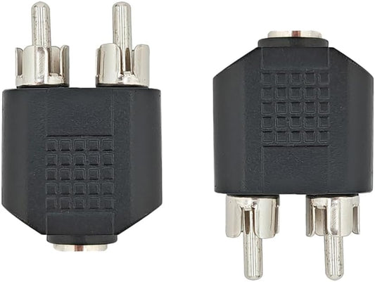 Hahiyo 3.2 F-2x3.2 RCA M Stereo Plug Interconnect Audio Two Males 3.2mm(1/8inch) and one Female 3.2mm(1/8inch) Adapter Splitter Good Signal Sound Snap Tight Not Wobble for Headphone Guitar Black 2pcs
