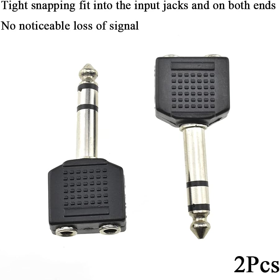 Hahiyo 3.25 M-2x6.35 F-TRS Stereo Plug Interconnect Audio One Male 6.35mm(1/4 inch) and Two Females 3.25mm(1/8Inch) Adapter Splitter Good Signal Sound Snap Tight Not Wobble for Guitar Black 2pcs