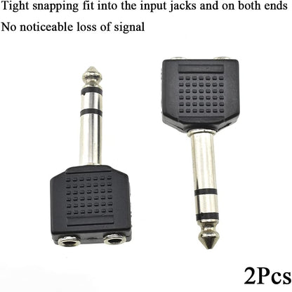 Hahiyo 3.25 M-2x6.35 F-TRS Stereo Plug Interconnect Audio One Male 6.35mm(1/4 inch) and Two Females 3.25mm(1/8Inch) Adapter Splitter Good Signal Sound Snap Tight Not Wobble for Guitar Black 2pcs