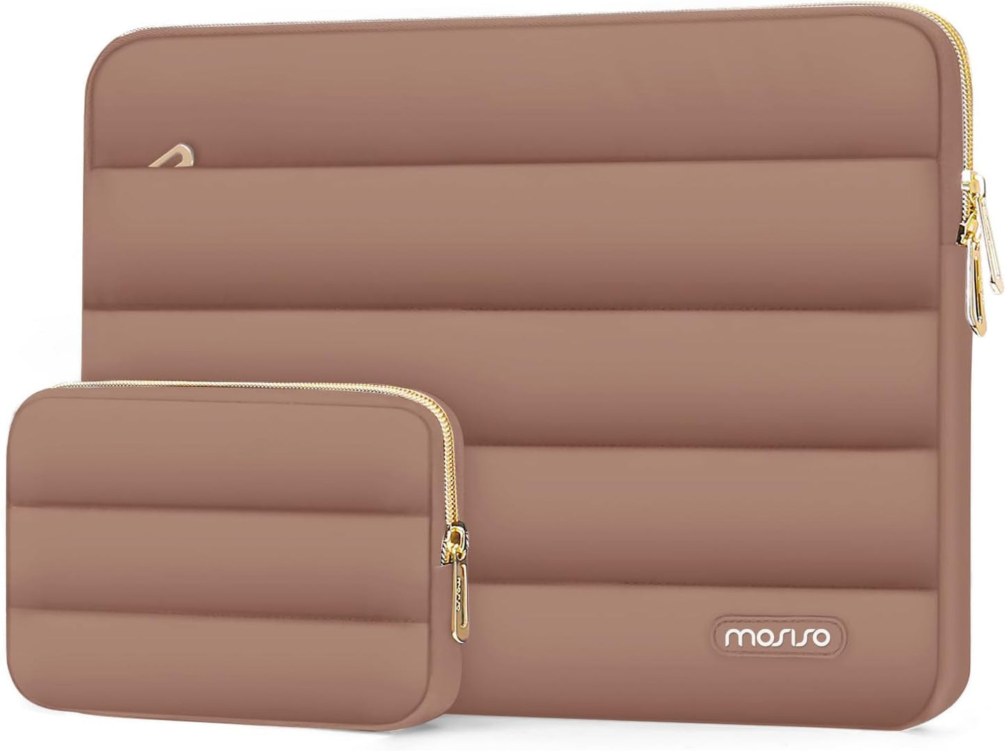 MOSISO 15-15.6 inch Laptop Case, 16 inch Puffy Laptop Sleeve Compatible with MacBook Pro 16, HP Dell ASUS Acer Toshiba Lenovo Notebook Computer, Polyester Horizontal Bag with Small Case, Mocha