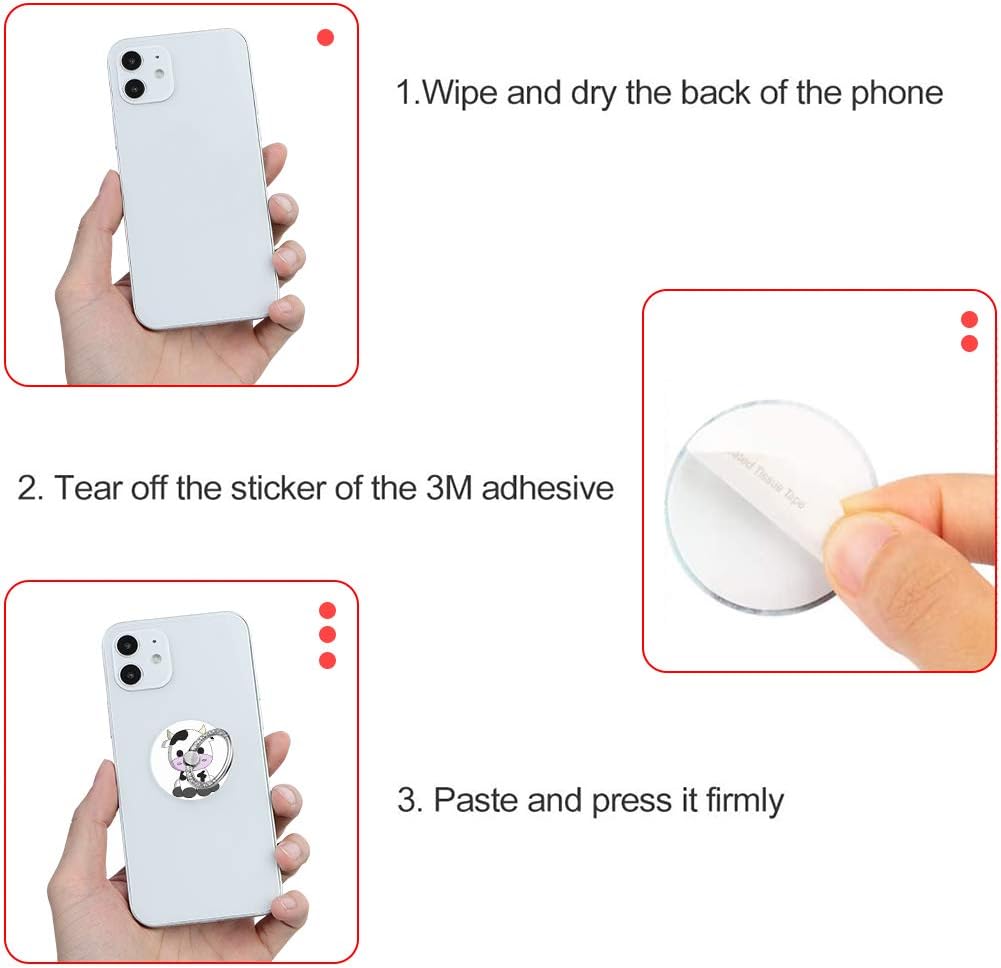 Bonoma Phone Ring Stand, 3 Pack Cute Cow 360 Degree Rotation Finger Grip Stand Holder Compatible with Smartphones and Tablets