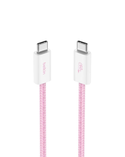 Belkin USB C to USB C Cable, 3.3ft, 60W - Type C Charger, iPhone Charger Cord, Soft, Braided, Flexible for iPhone 16, Galaxy S25, Pixel 9, Airpods, iPad Pro, Tablet & More, Travel Essentials - Pink