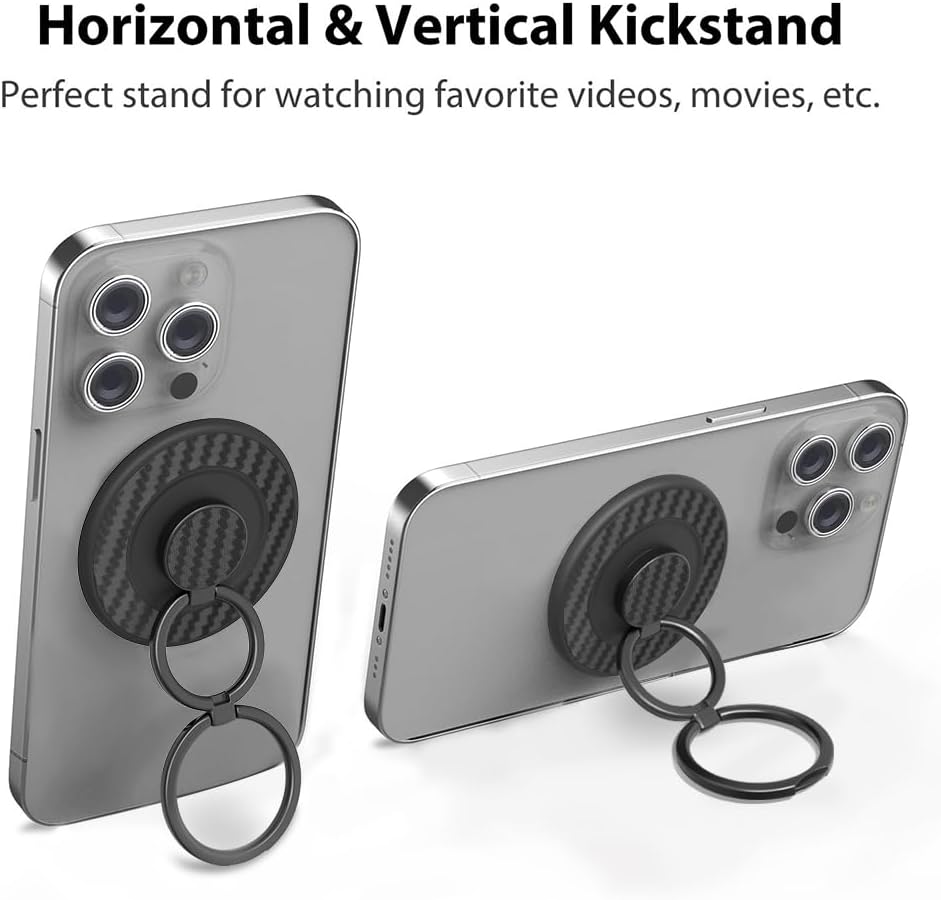 Magnetic Phone Grip Compatible with MagSafe, Magnetic Phone Ring Holder Finger Kickstand Wireless Charging Compatible, Double Cell Phone Rings Gripper Stand for MagSafe iPhone - Black Weave