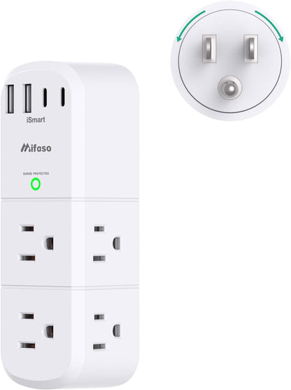 Surge Protector Outlet Extender with Rotating Plug, 6 AC Multi Plug Wall Outlets and 4 USB Ports, 1800 Joules, Swivel Power Strip Electrical Splitter for Home Decor Apartment Dorm Room Essentials