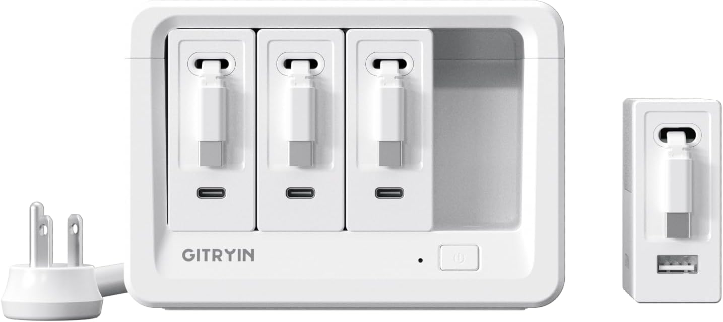 Gitryin 1 Type-C Retractable Wall Charger with USB A Port and 11-in-1 Desktop Charging Station with 3 Type-C Retractable Wall Chargers