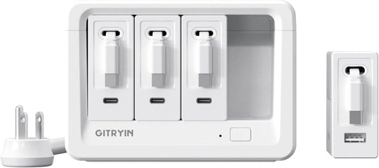 Gitryin 1 Type-C Retractable Wall Charger with USB A Port and 11-in-1 Desktop Charging Station with 3 Type-C Retractable Wall Chargers
